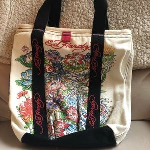Ed Hardy Canvas Tote with tie closure